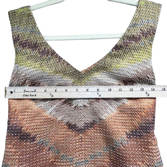 Revolve Tracy Reese Shift Dress XS Tan Zig Zag Rafia Cross Back Boho Retro NEW - Picture 7 of 16